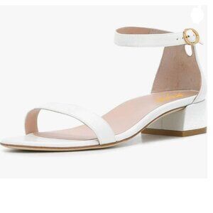 XYD White Open Toe Ankle Strap Buckled Low Chunky Heel Dress Sandal